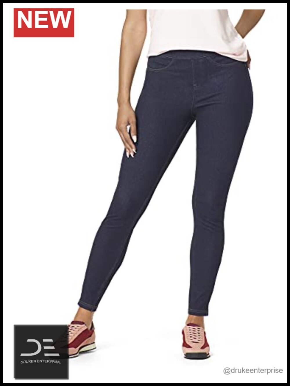 High-Rise Denim Leggings 30" Inseam Non-See-Through Cotton Stretch